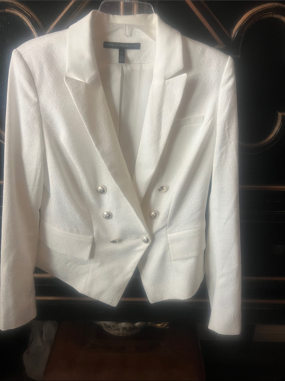 White House Black Market White Double-Breasted Textured Blazer